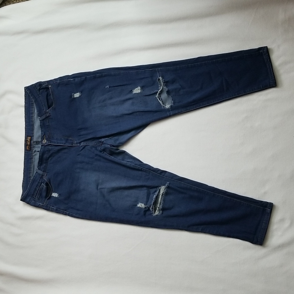 Wax Jean Butt I Love You Distressed Dark Wash Skinny Jeans Plus 18